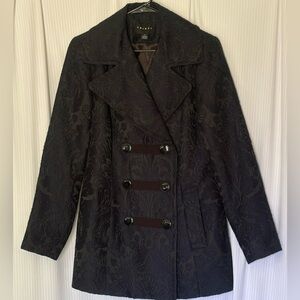 Tribal Blazer Jacket Double Breasted Wide Collar Pockets Tapestry Pattern Navy 8